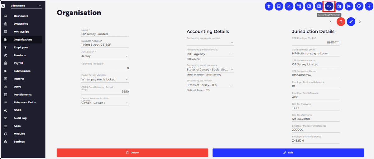 Select the Accounting Information