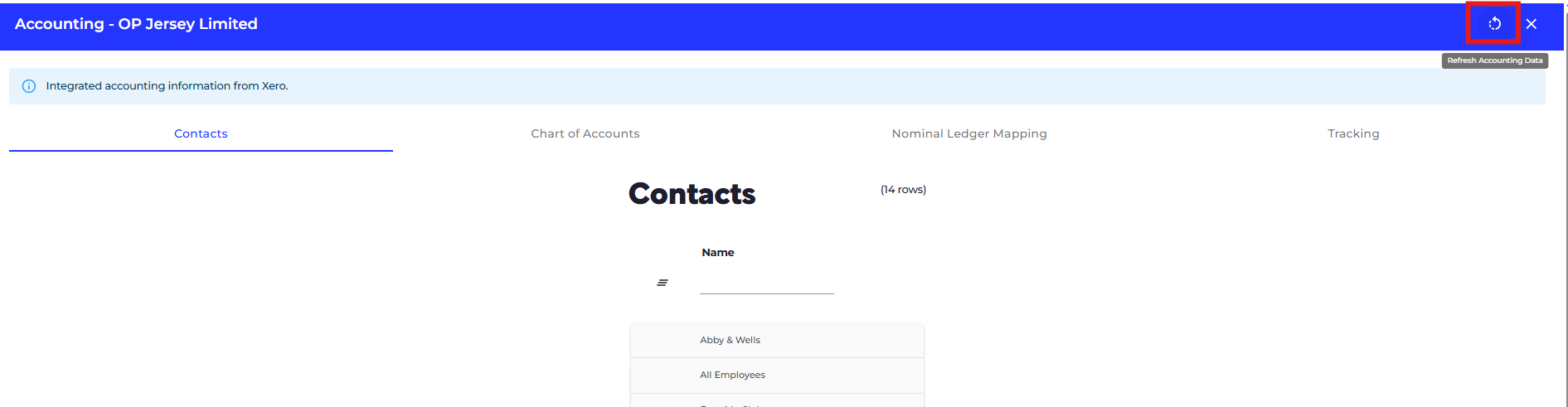 Click the 'Refresh Accounting Data' button