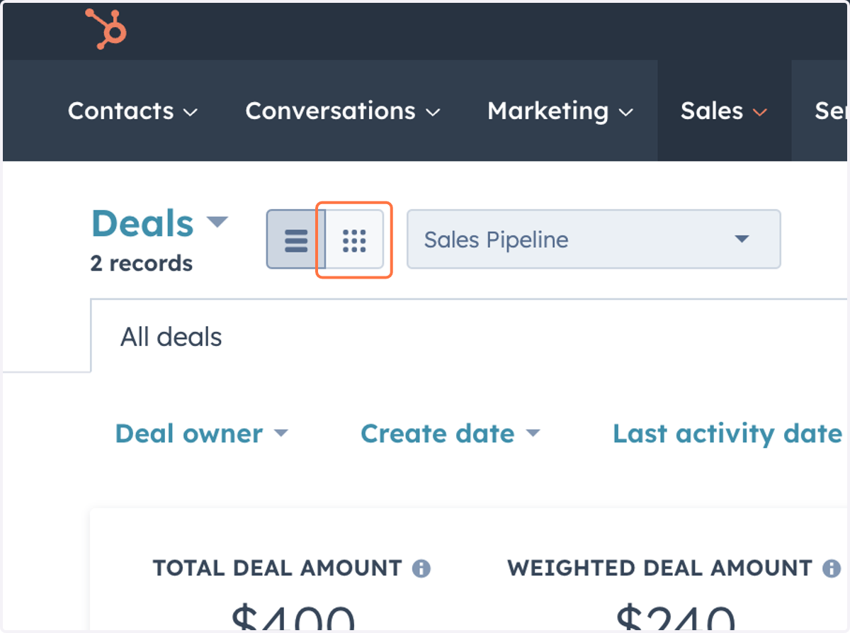 Click on View your Deals on board
