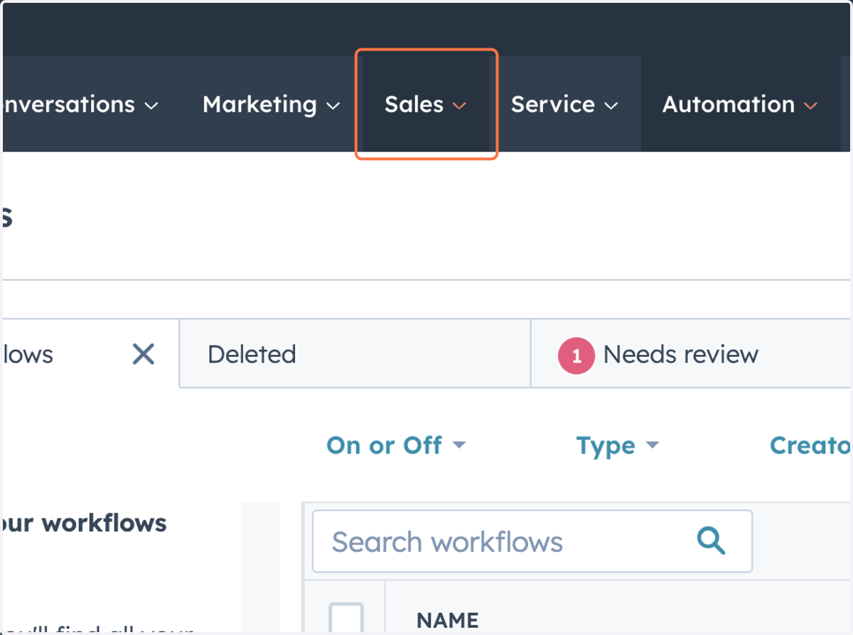Click on Sales
