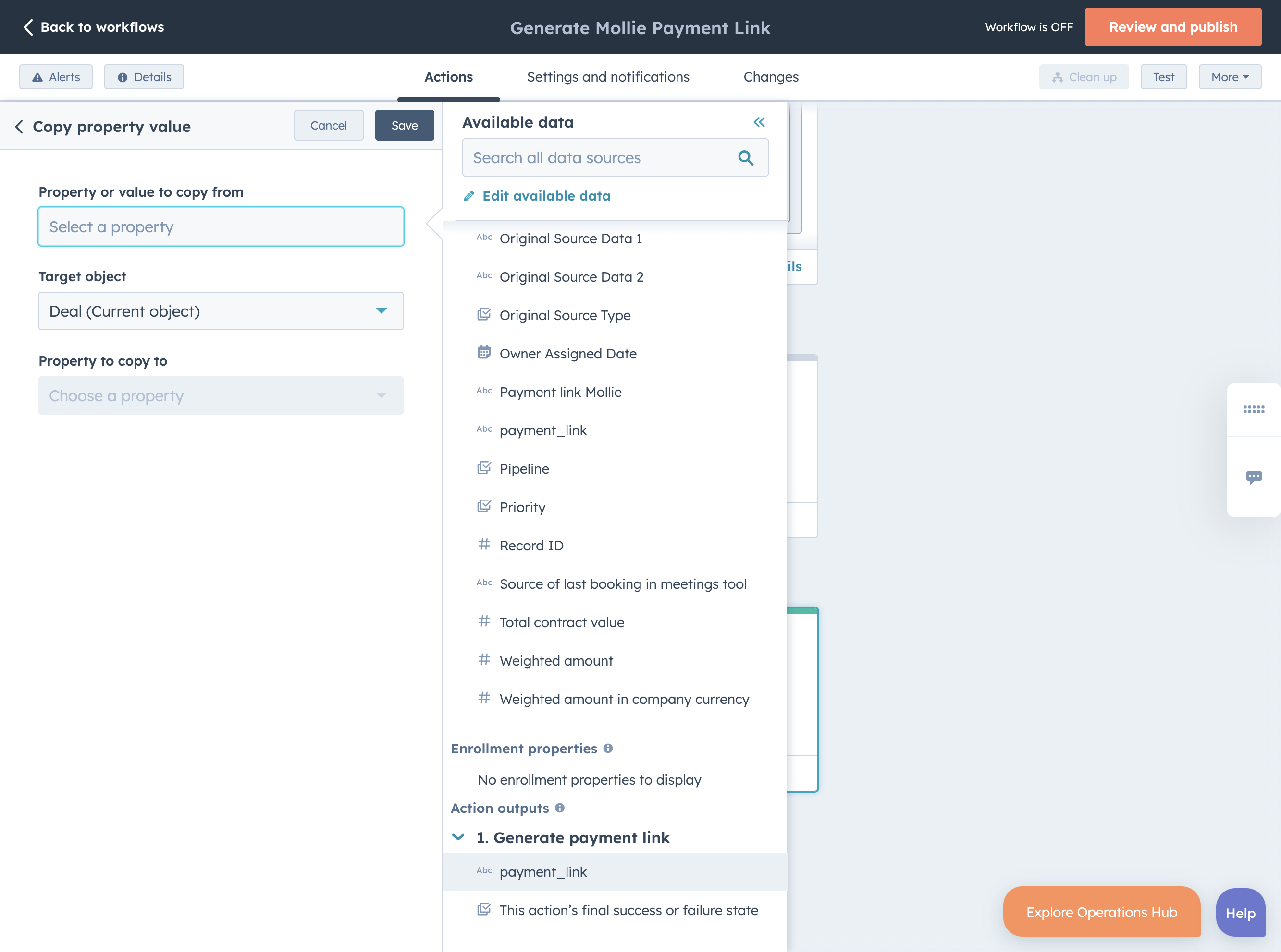 Look for the payment_link output of the Generate payment link action
