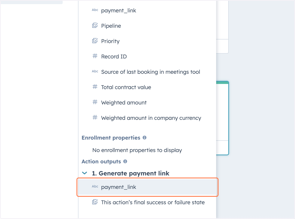 Look for the payment_link output of the Generate payment link action