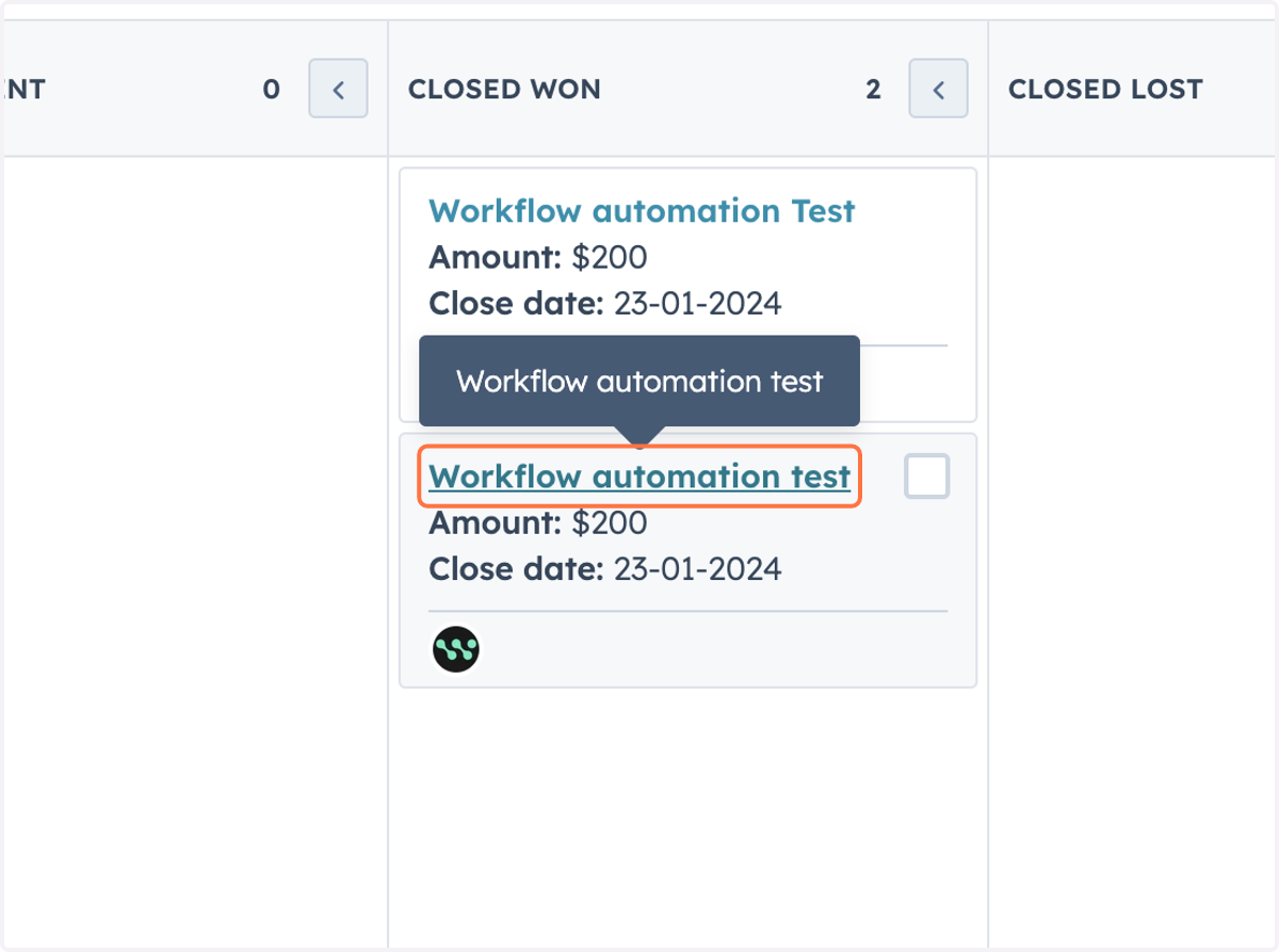 Click on Workflow automation test