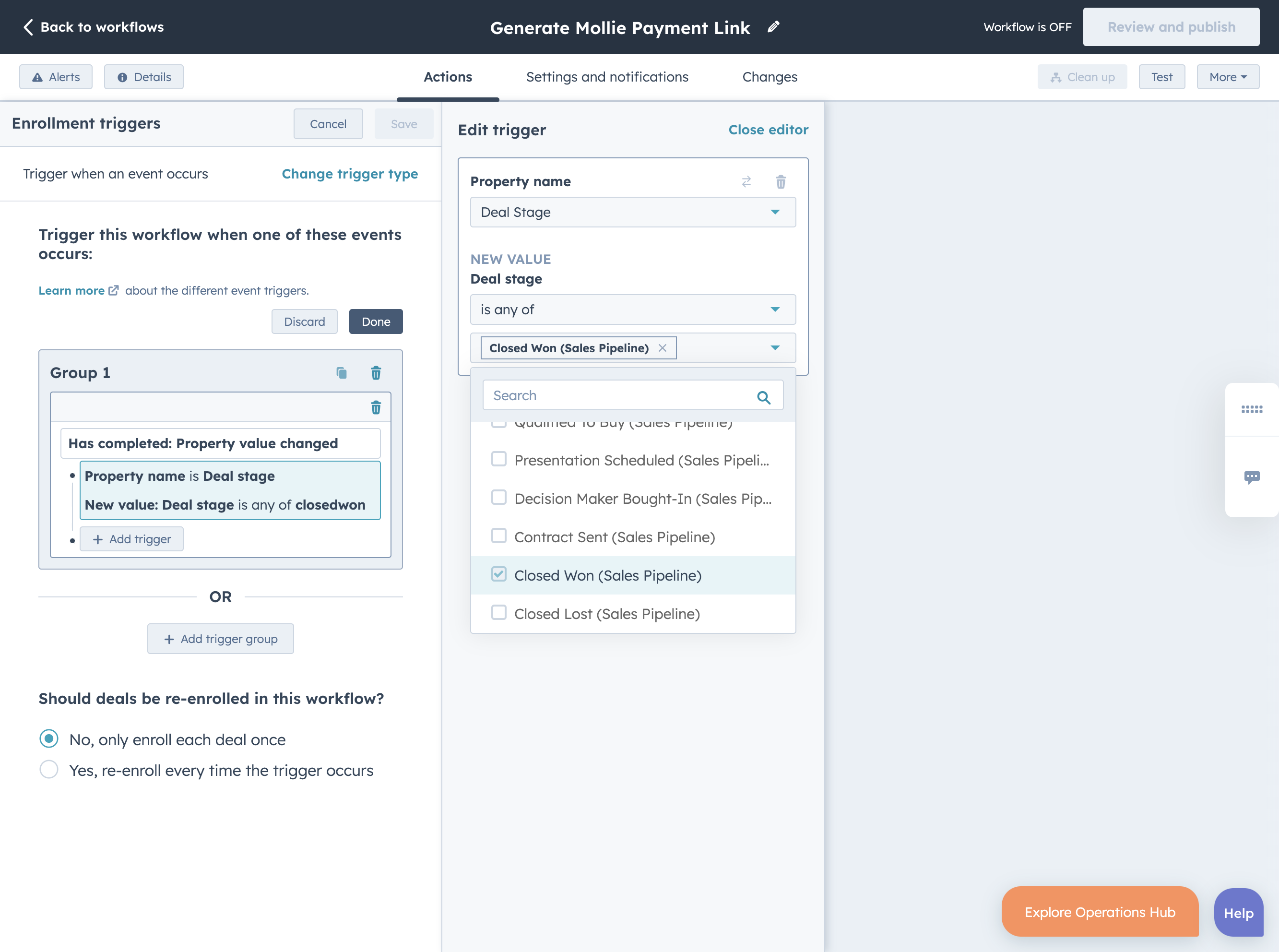 Select a deal stage as enrollment trigger