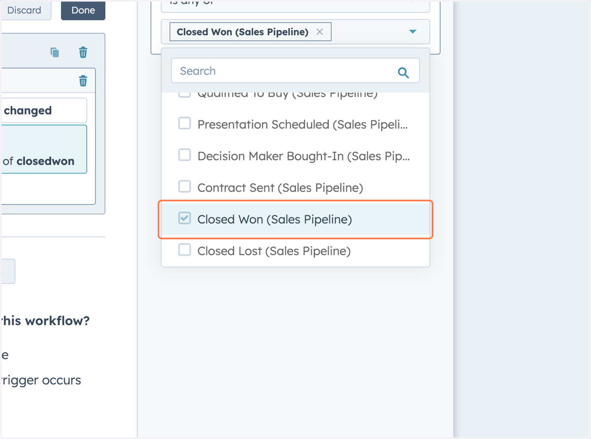 Select a deal stage as enrollment trigger