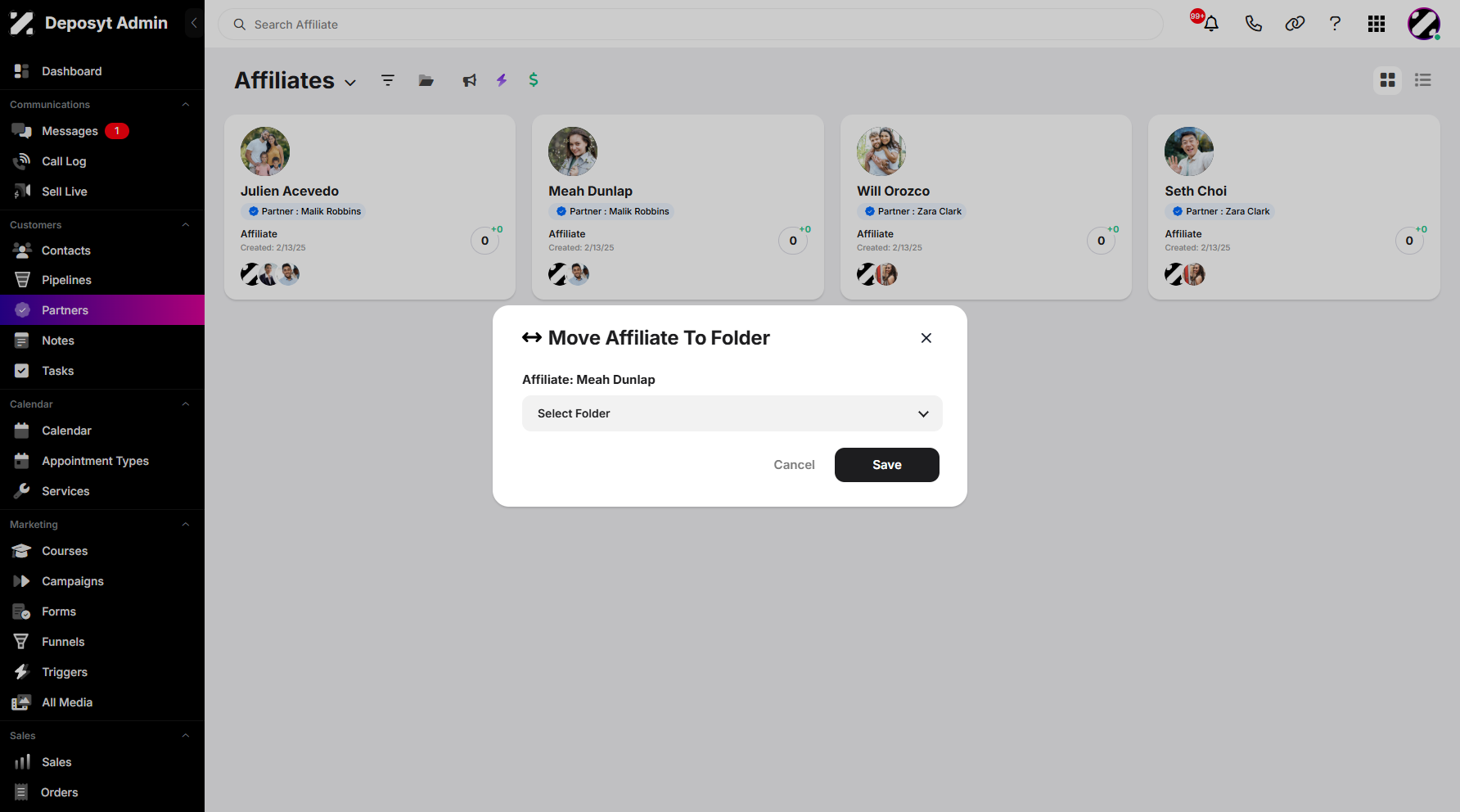 Step 4: Once the ‘Move to Folder’ option is clicked, a pop-up window will appear, prompting you to select a destination folder from the ‘Select Folder’ dropdown menu.