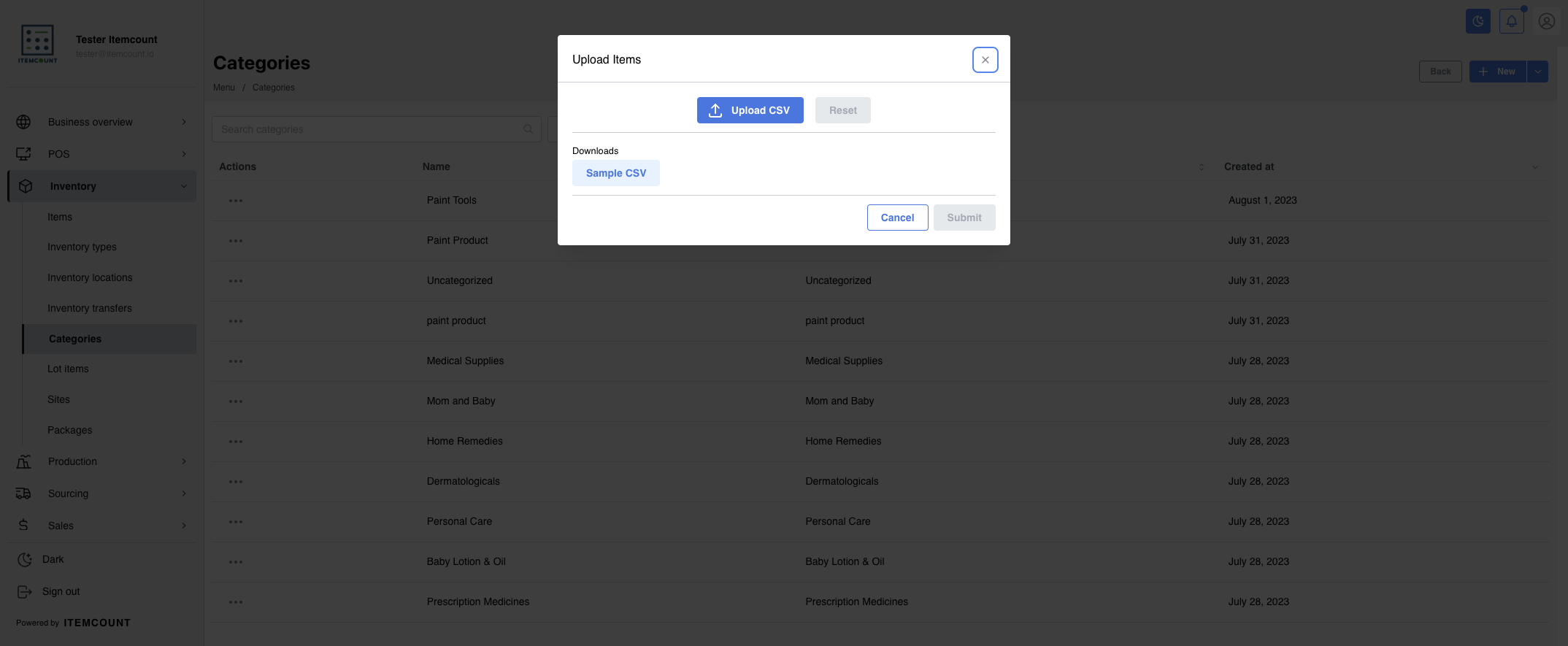 Click on Sample CSV