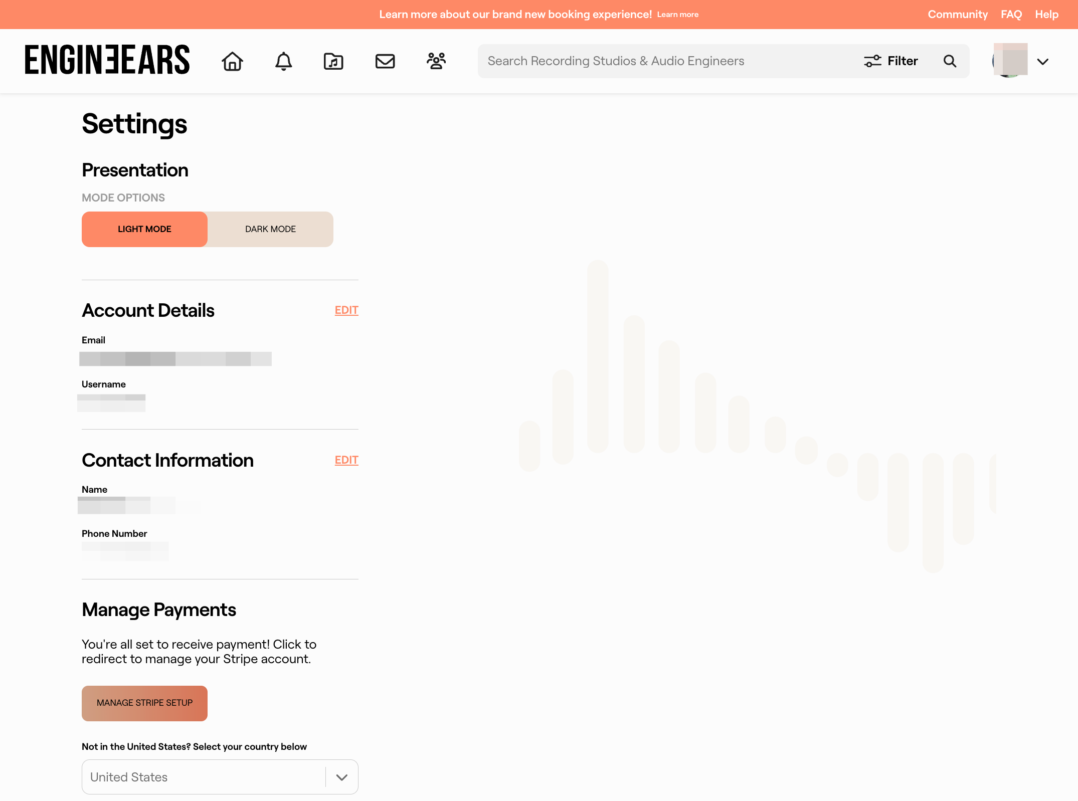 Click on MANAGE STRIPE SETUP