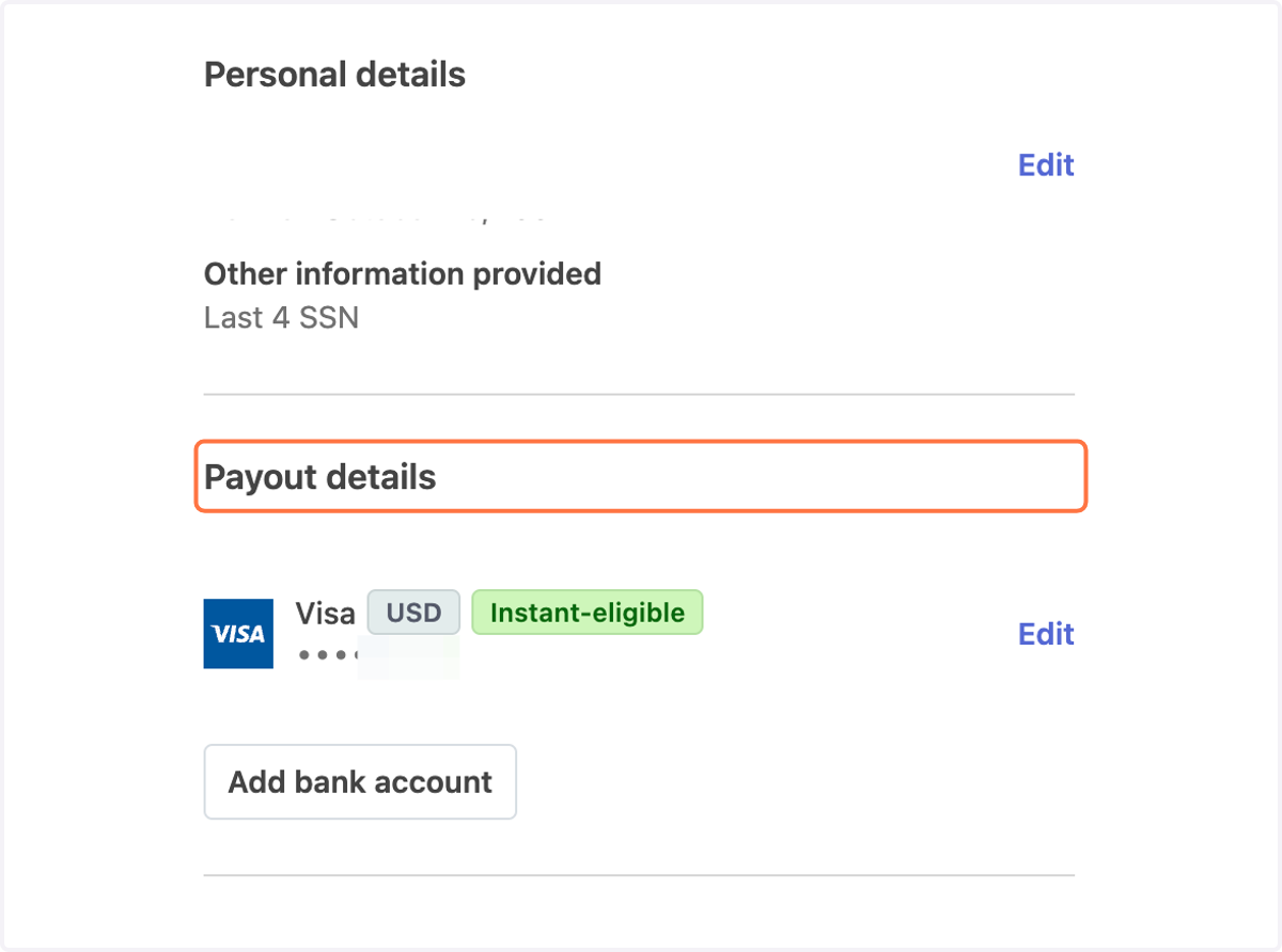 Click on 'Edit' Payout details
