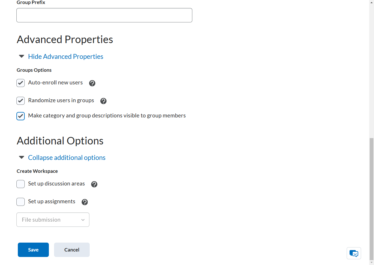 Optional: Set up a discussion area or assignment submission folder for the groups