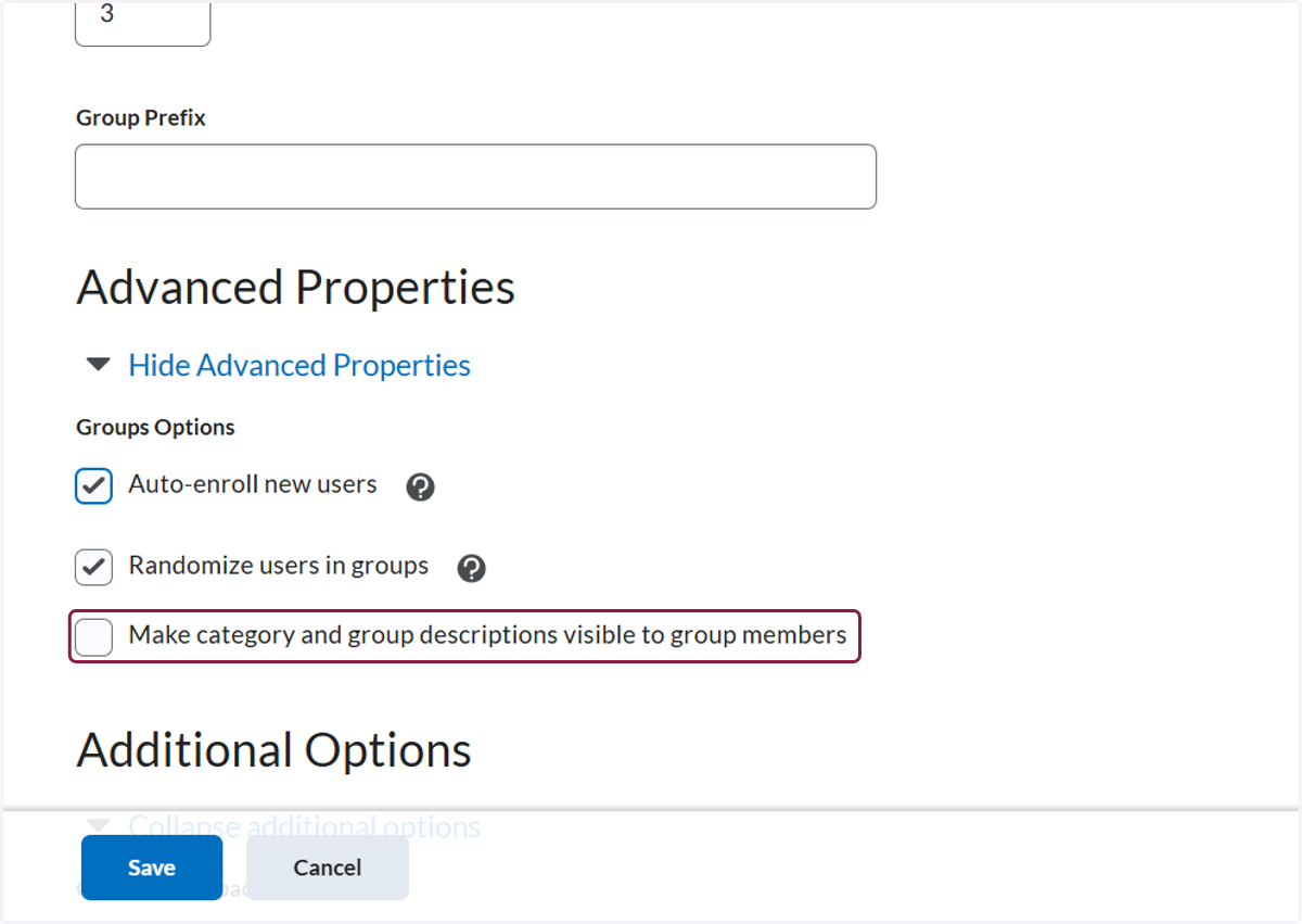 Optional: Make category and group descriptions visible to group members
