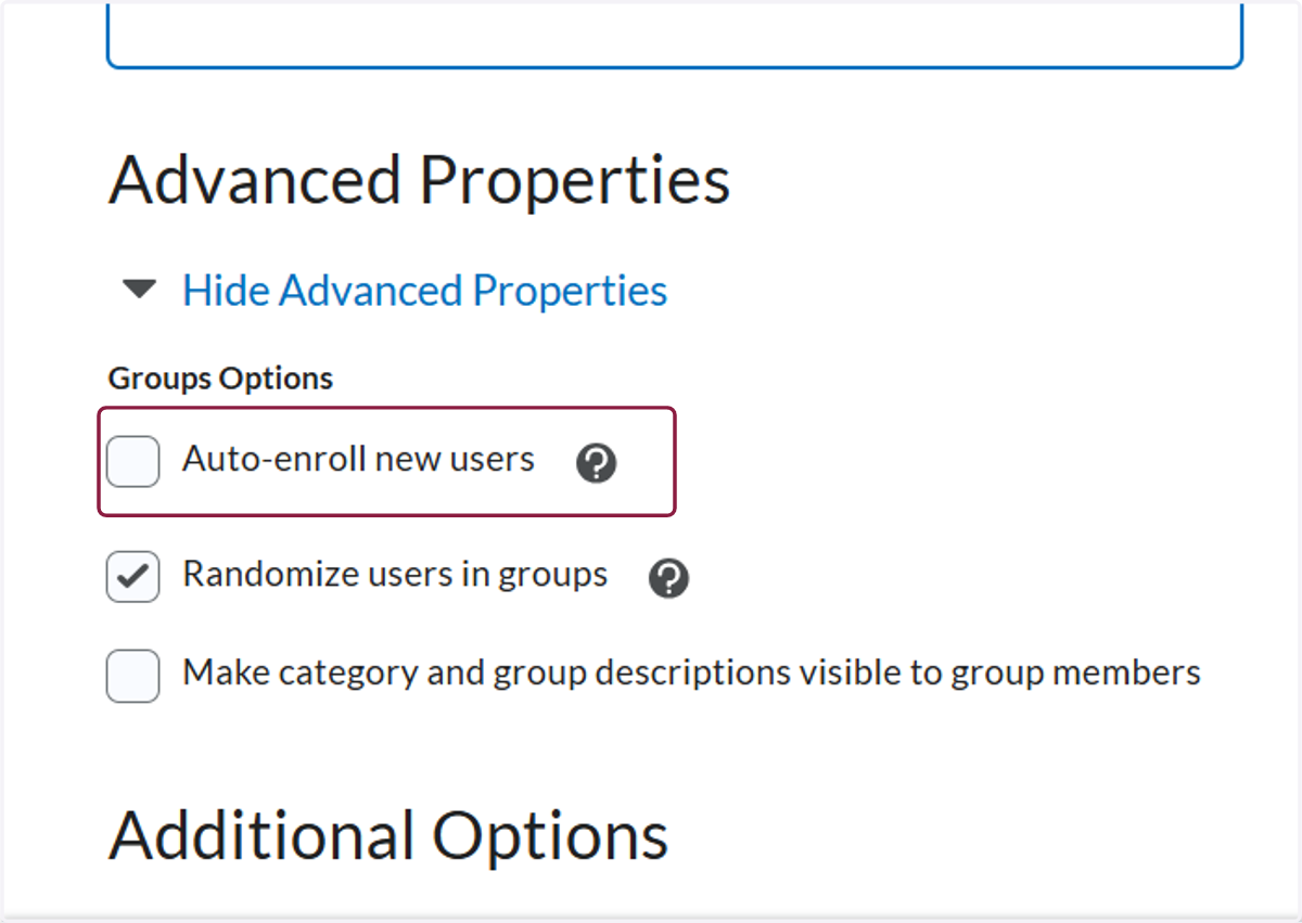 Optional: Auto enroll new users - this will automatically assign new students to a group when they join the class