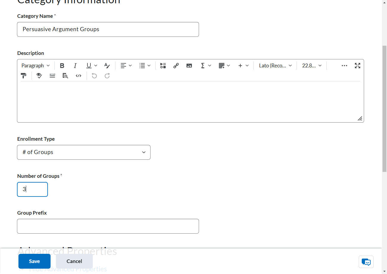 Fill in the number of groups or how many students you want in each group