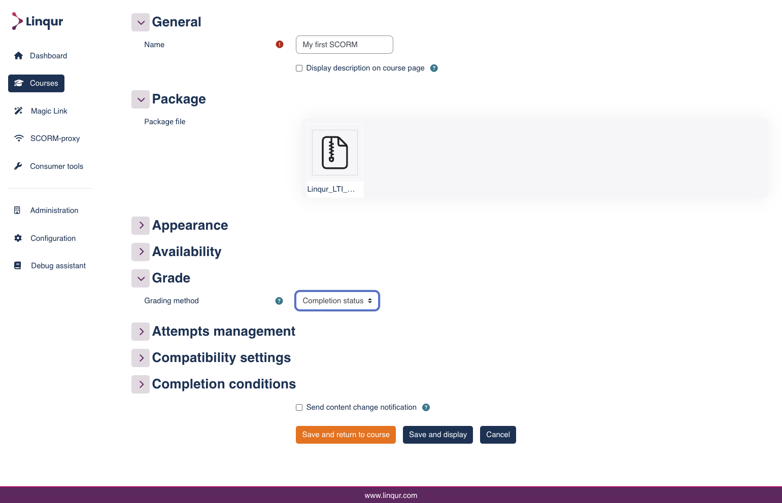 Click on Save and return to course