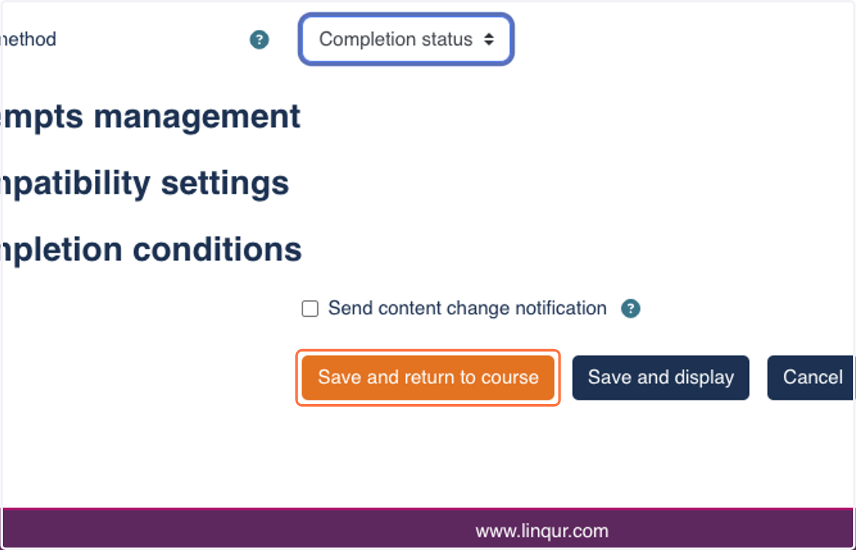 Click on Save and return to course