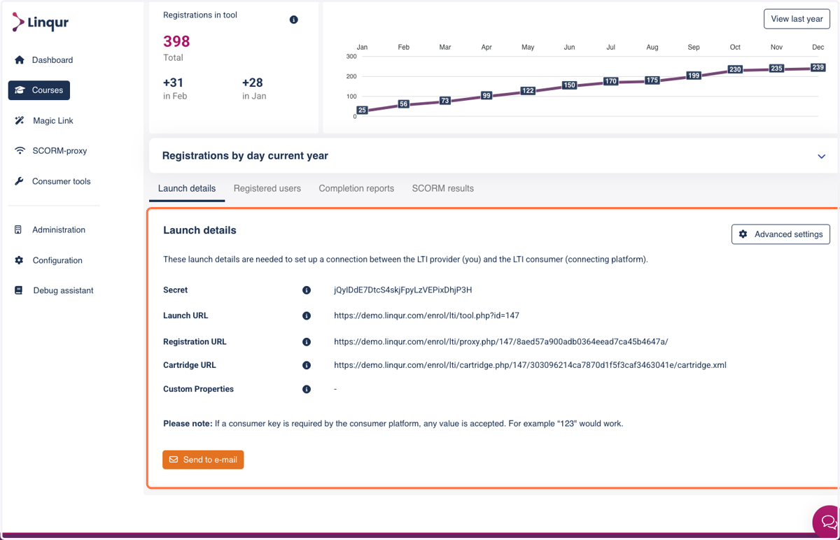 Use the Launch details to connect your Tool Consumer platform.