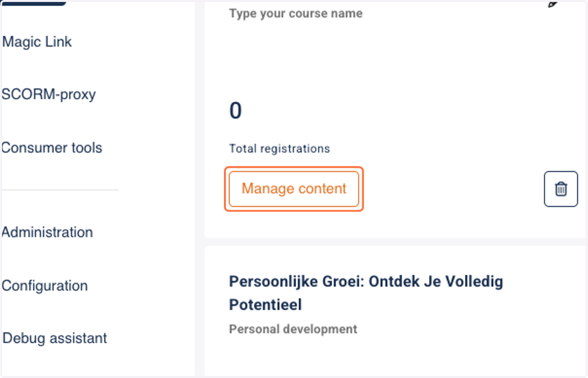 Click on Manage content