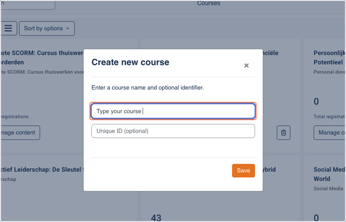 Type "Your course name" and optional Unique ID for future reference