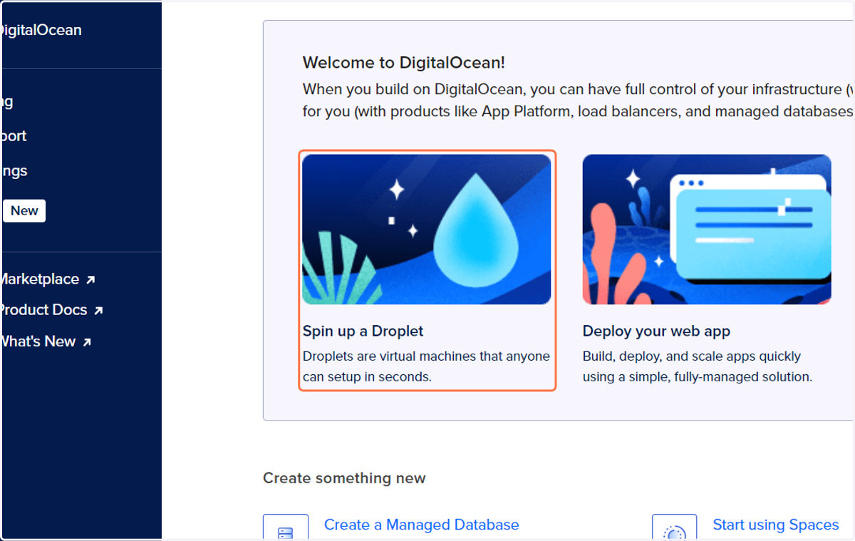 Click on Spin up a Droplet…