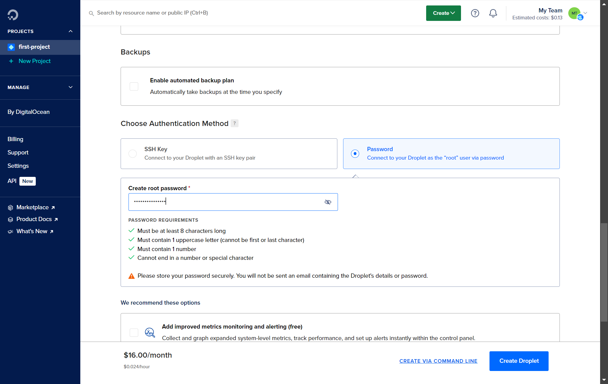 Create a Password for remote access