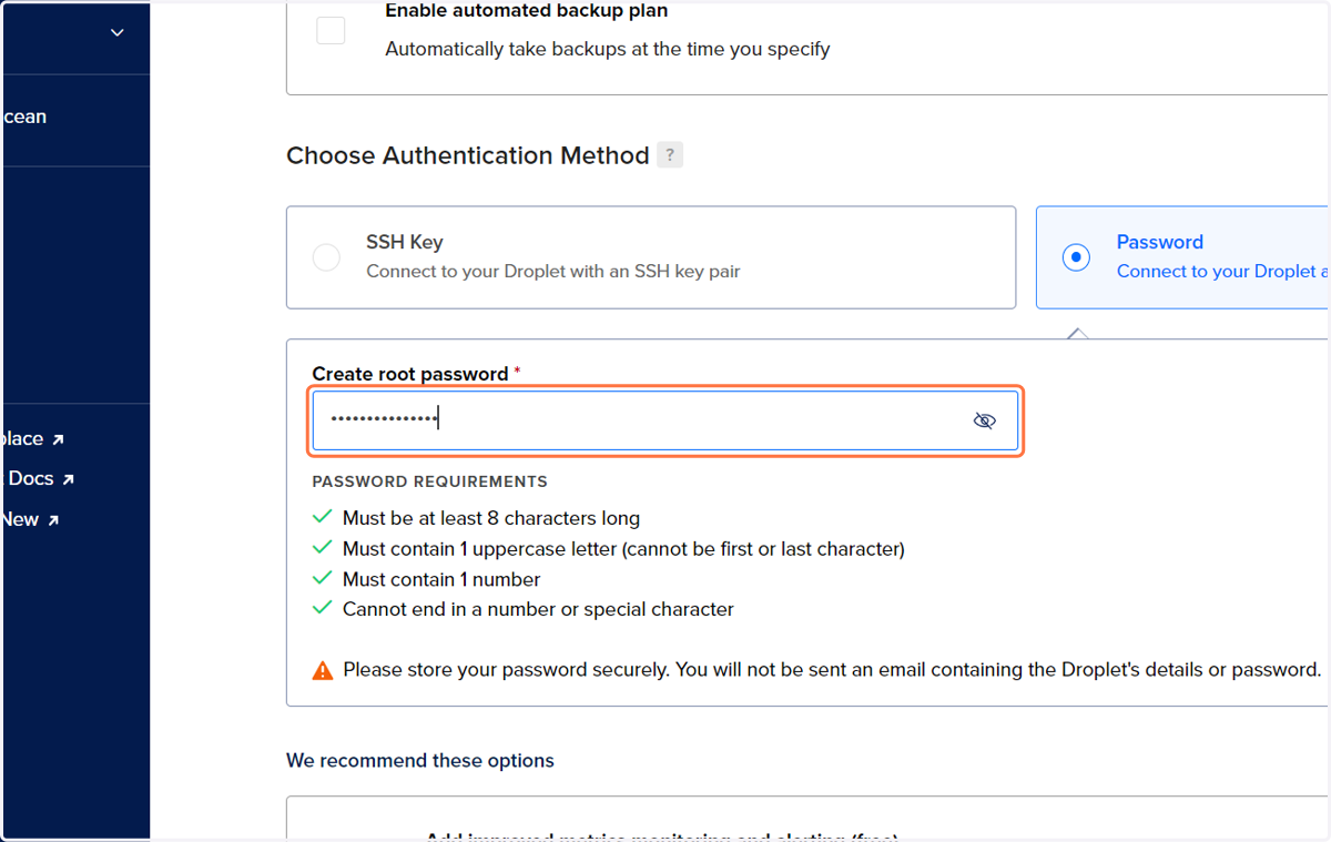 Create a Password for remote access