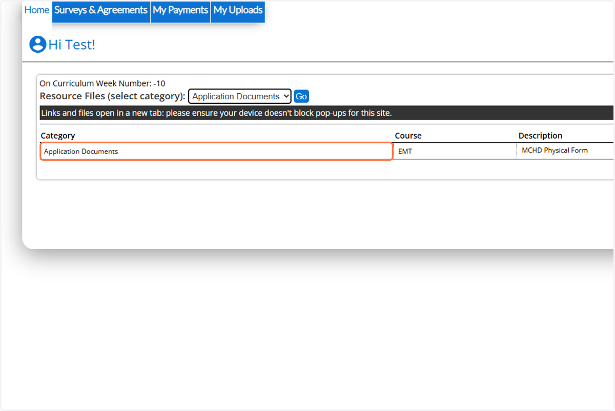 Click on Application Documents