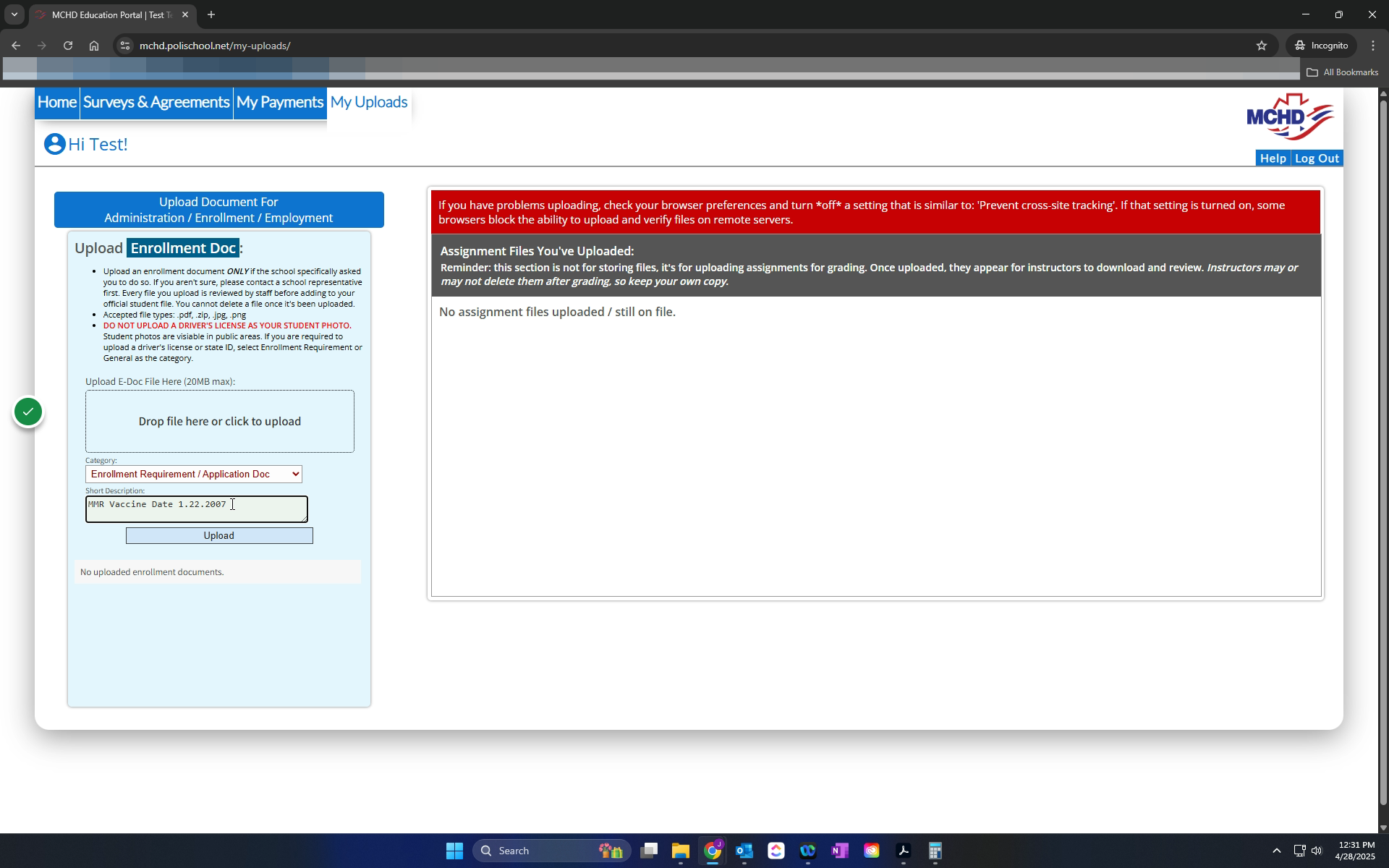 Enter information regarding the file