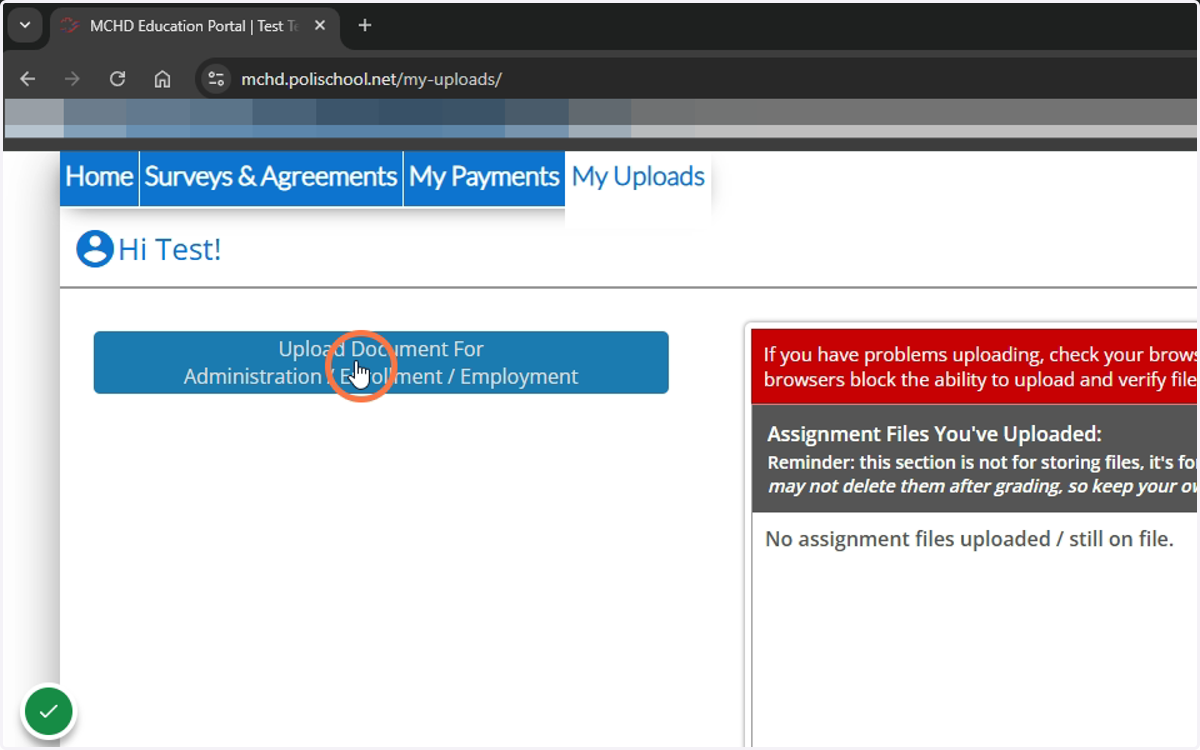Select "Upload Document for Administration/Enrollment/Employment