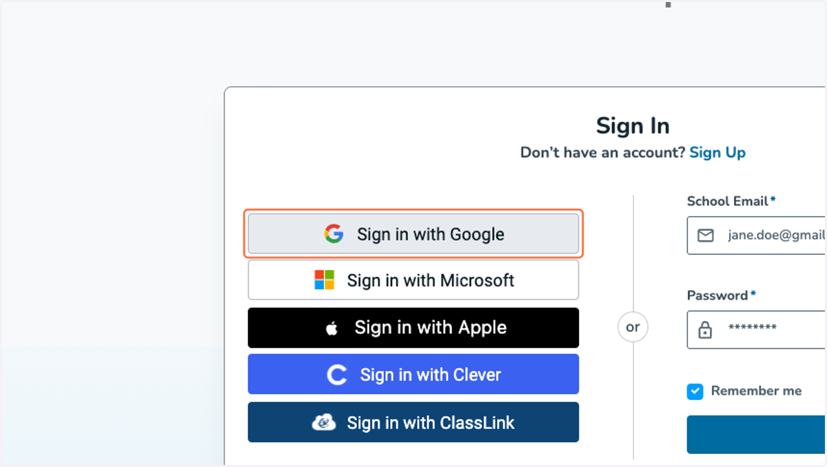 Click on Sign in with Google
