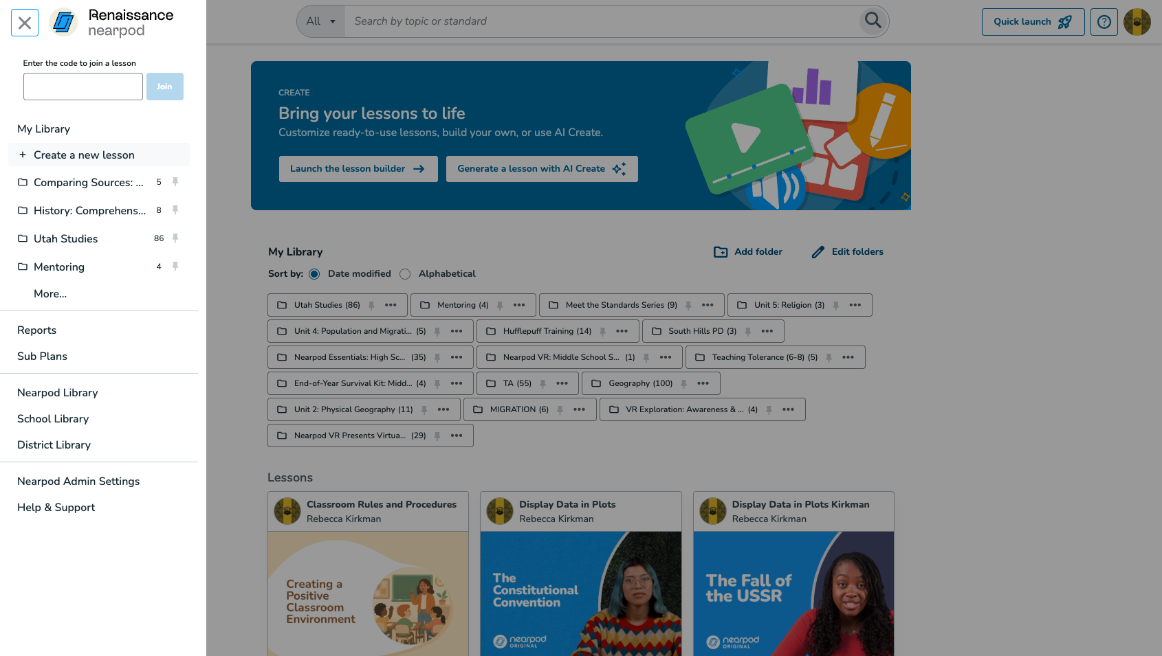 Click on Create a new lesson
