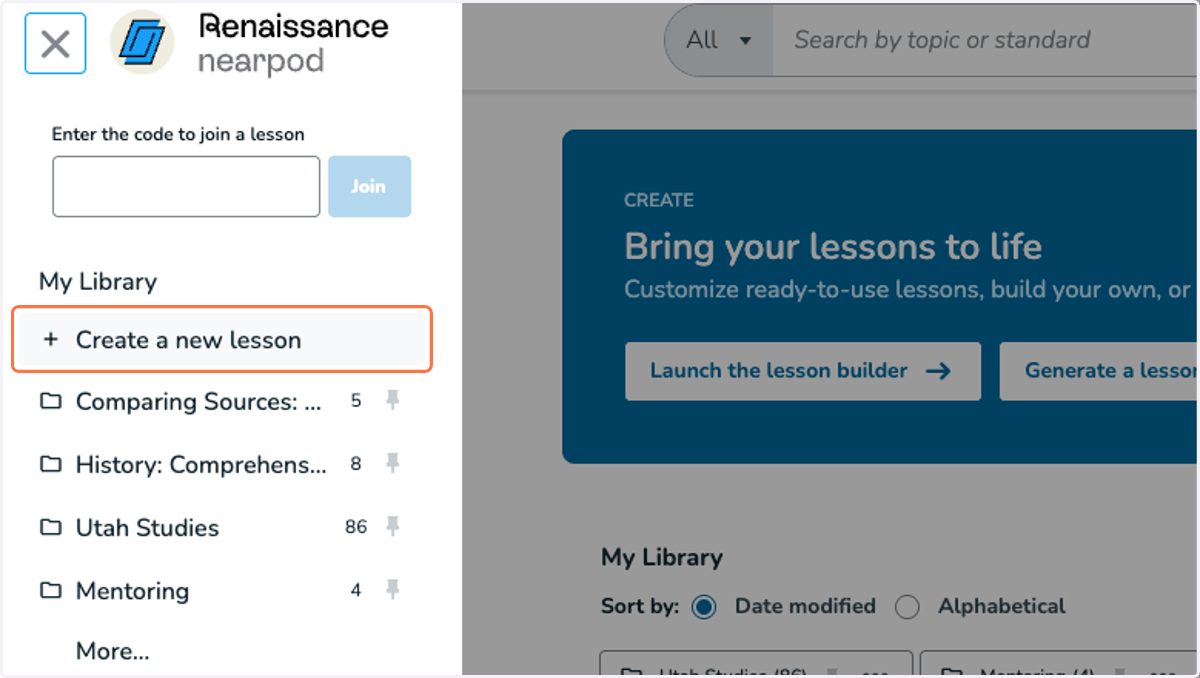 Click on Create a new lesson