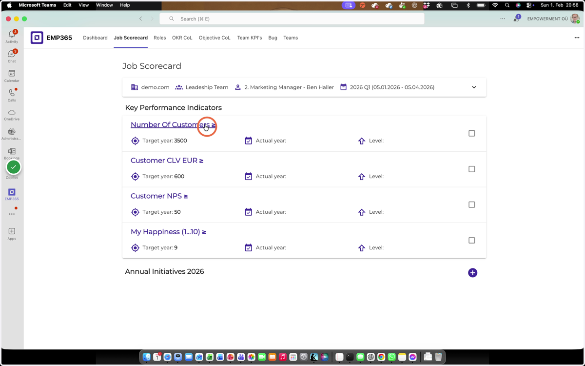Click on the performance metric name