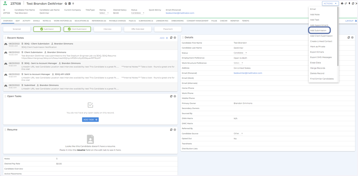 Desker: Click on Add Submission