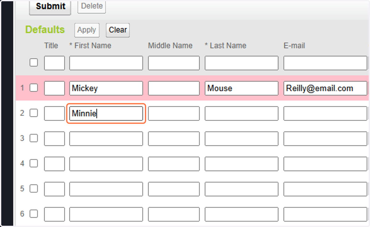 Row 2 is for the next room you are booking. Proceed with the same steps above. Enter first name.