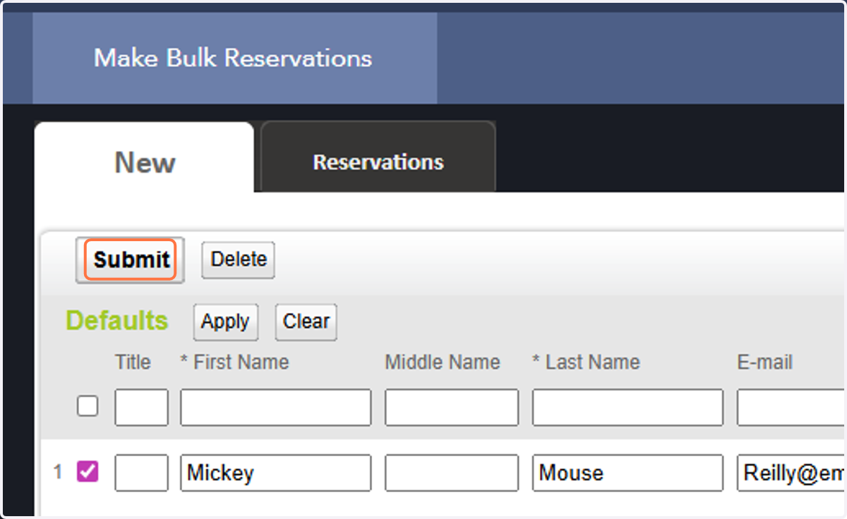 Click on Submit to confirm your reservations.