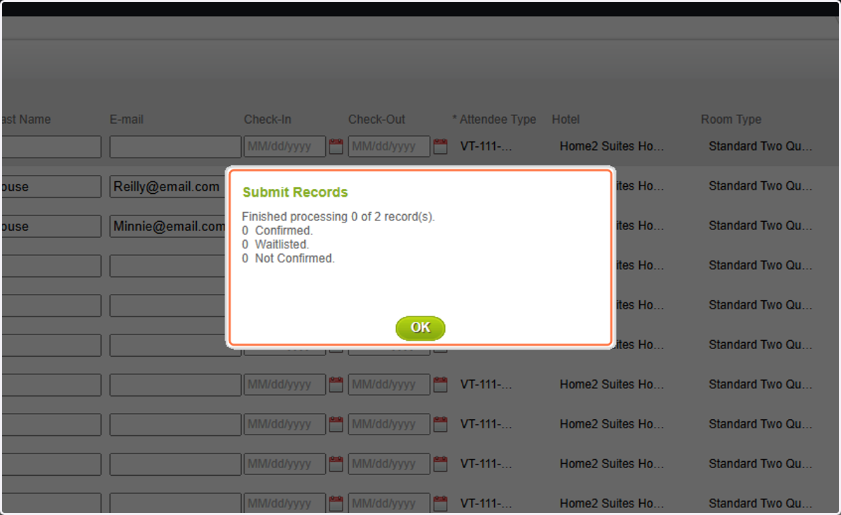 This pop-up will tell you if the reservations are completed or if there are any errors/missing information.