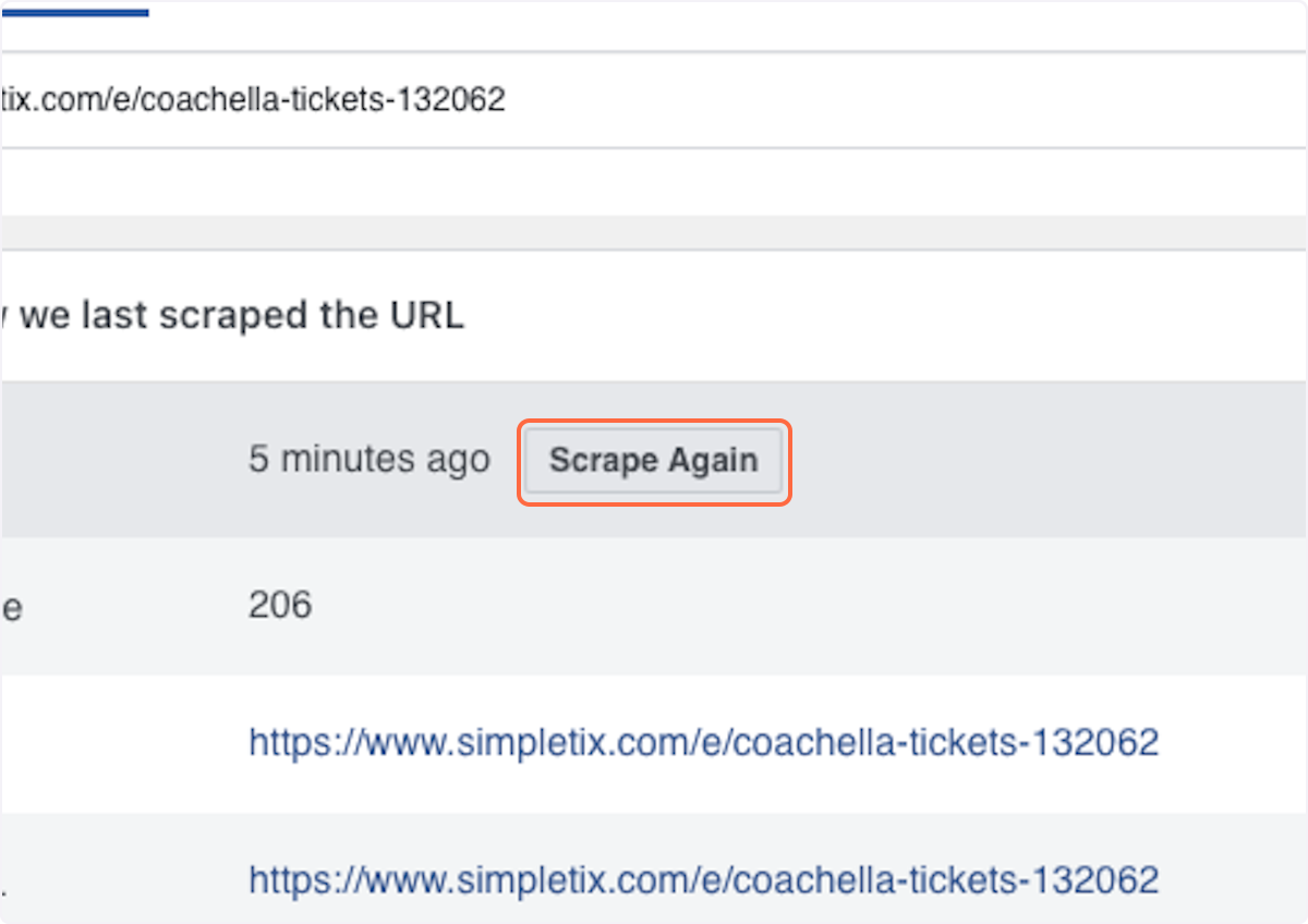 If the image you see does not match what you uploaded as your Facebook image, Click Scrape again.