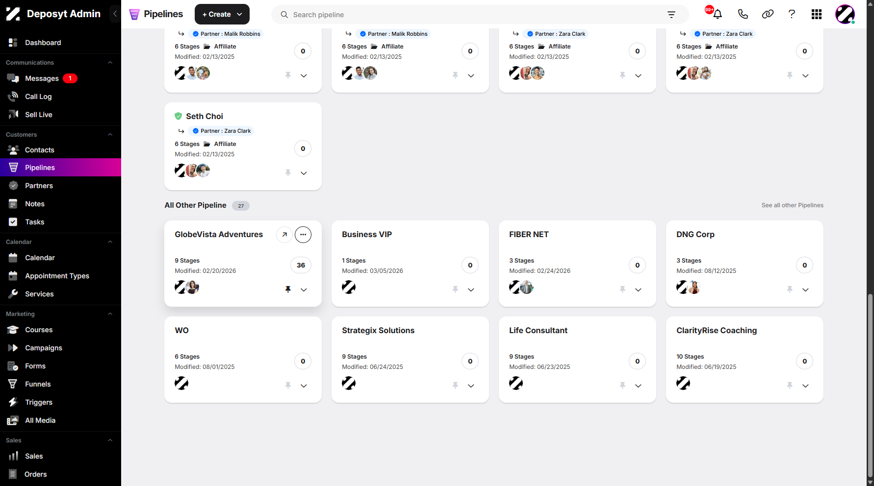 Step 3: Select a pipeline, then click on the three-dot menu.