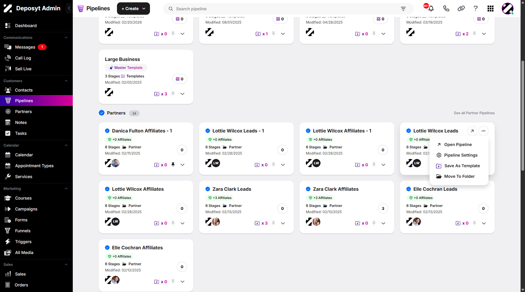 Step 5: Keep in mind that unlike the other pipelines, pipelines that associated with partners and affiliates can't be deleted within the three-dot menu.