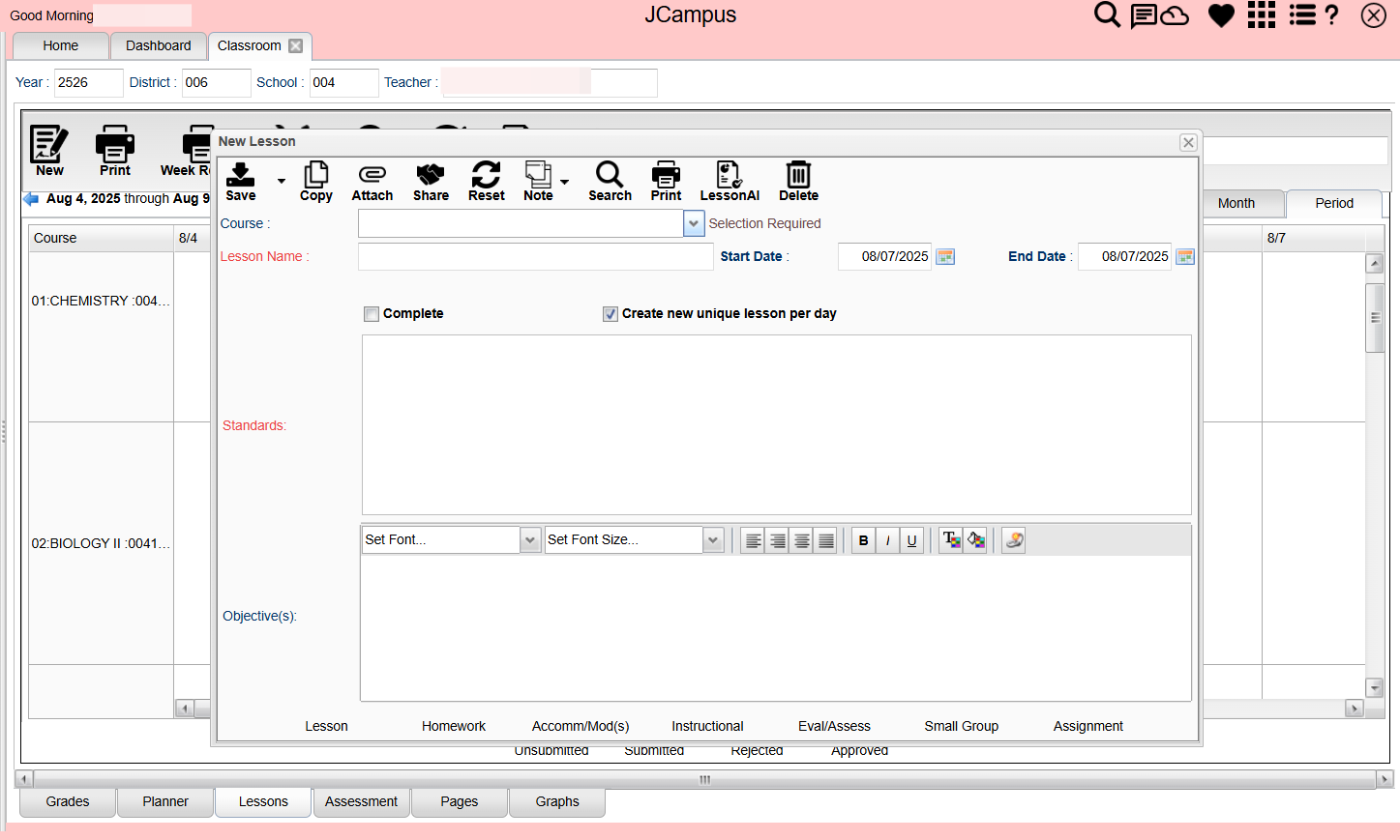 In the pop-up window, use the drop-down option to select the course.