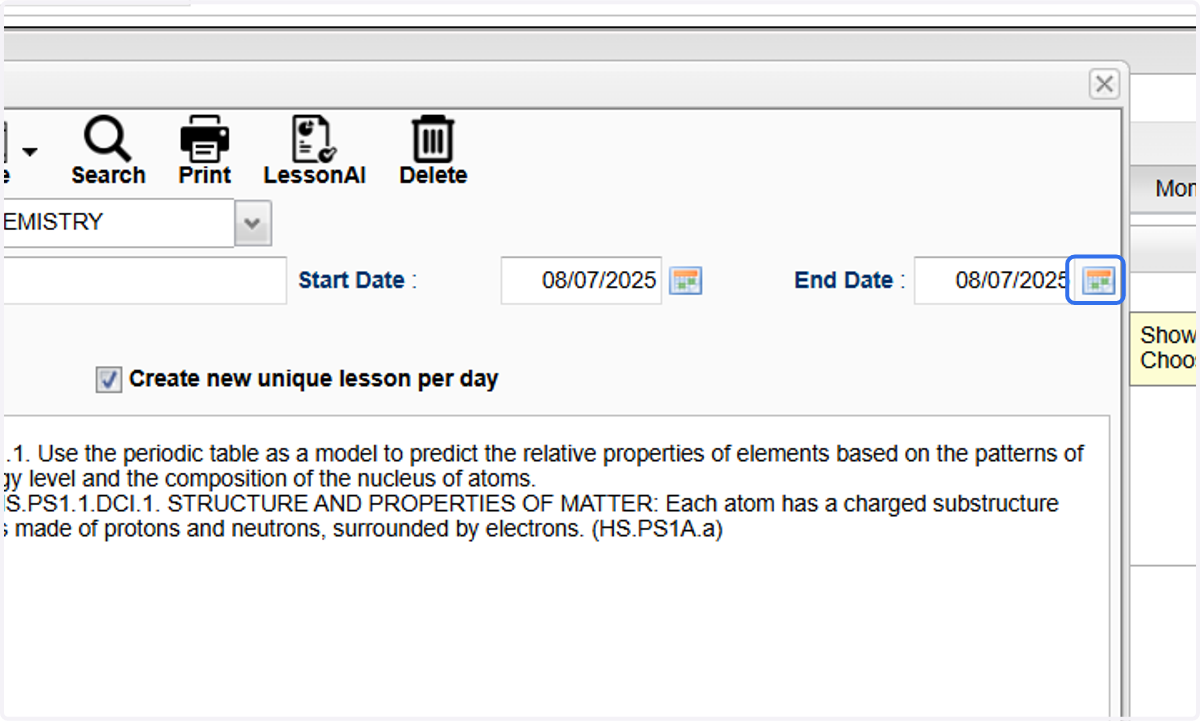 If the lesson will span multiple days, you can adjust the start and end dates.