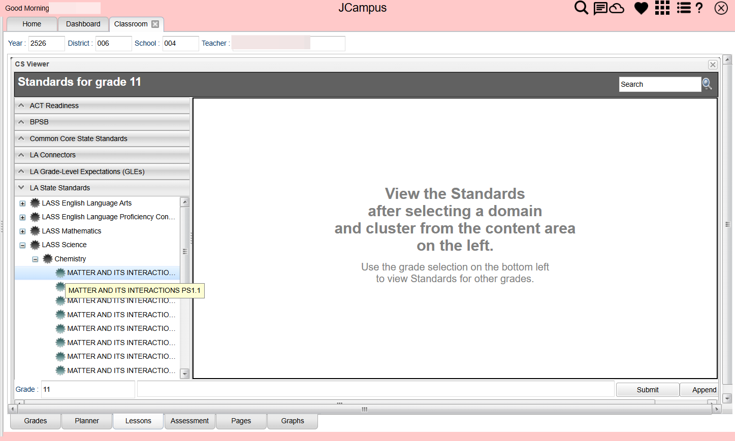 Navigate to the appropriate standard using the drop down menus.