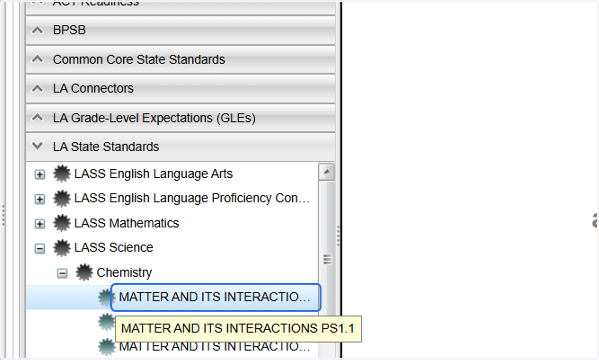 Navigate to the appropriate standard using the drop down menus.