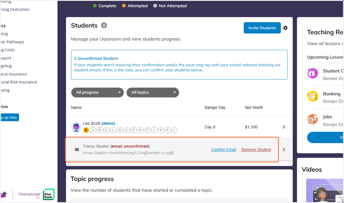 You can manually confirm this by scrolling down to find the affected student.
