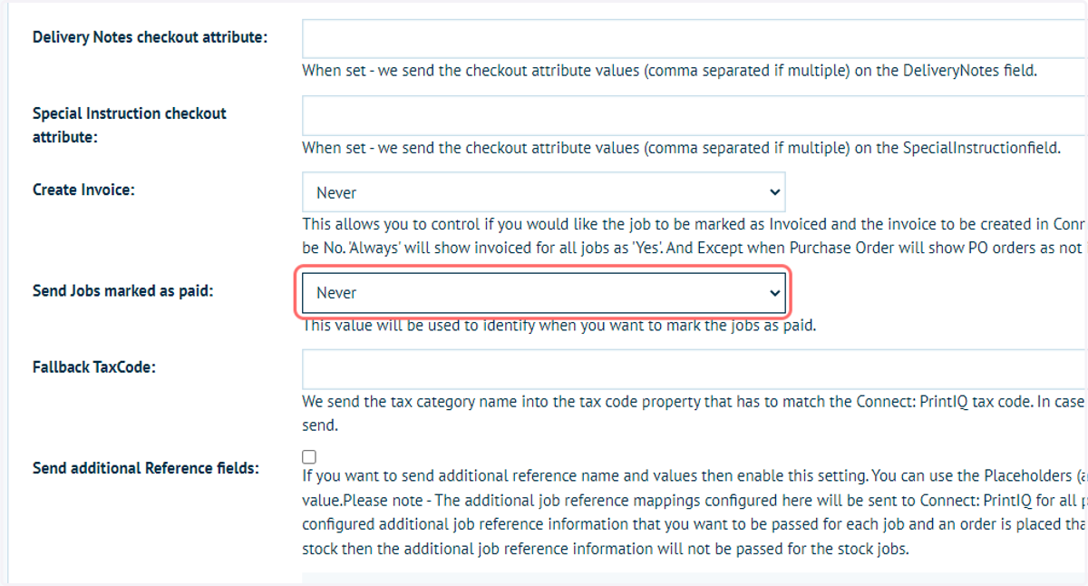 Select an option from Send Jobs marked as paid