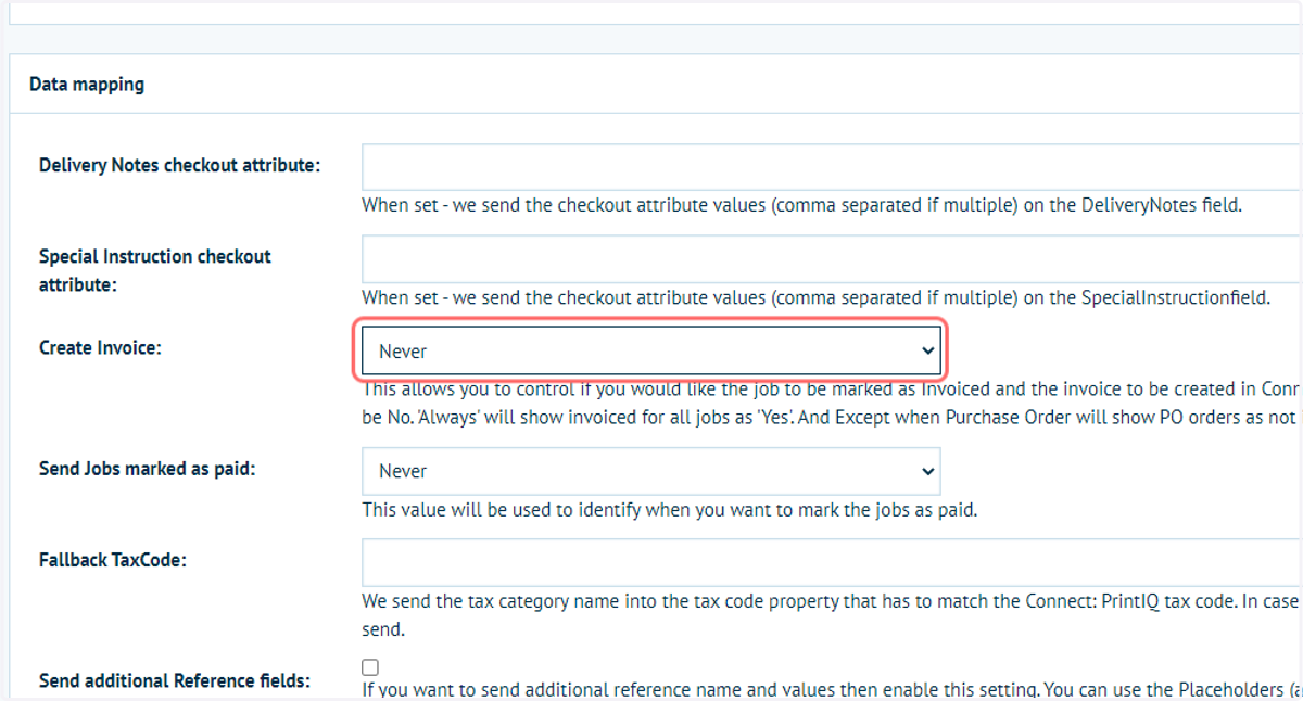 Select an option from Create Invoice