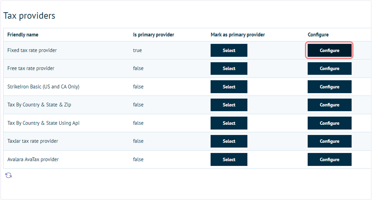 Click on Configure next to your primary tax provider
