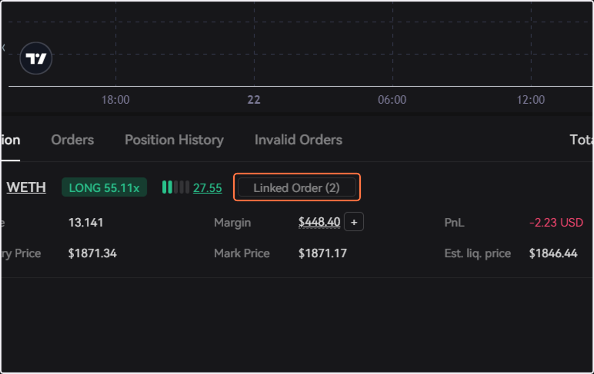 Linked order shows the TP/SL orders linked to your current position