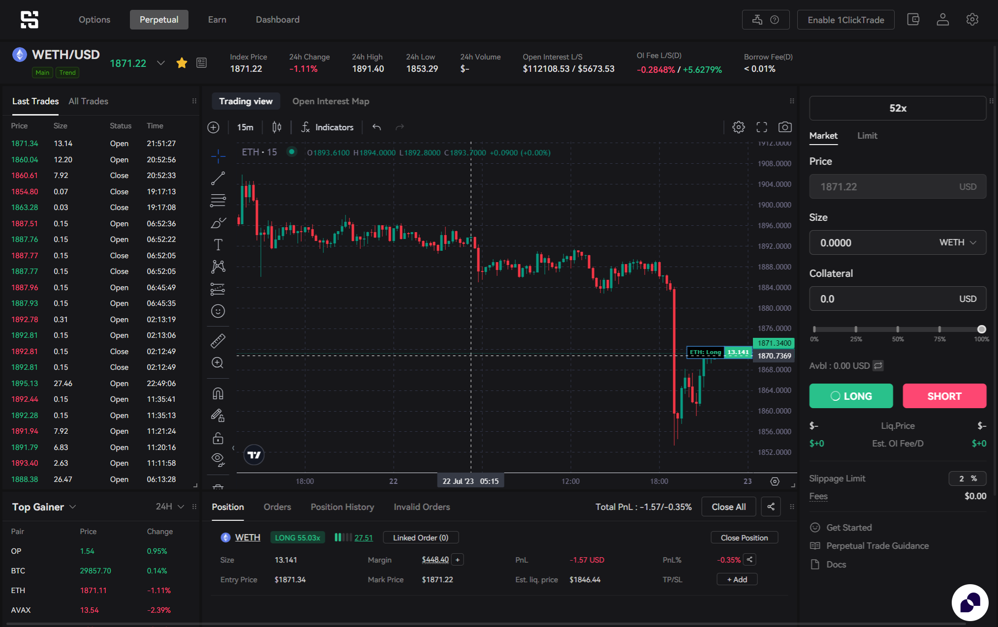 Purchased postions will be marked on the chart
