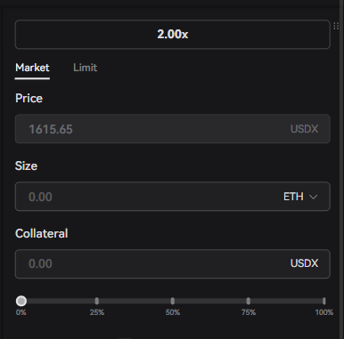 Select your order types. Perpetual trading offers two types of orders: market and limit. For example, click on "Market"